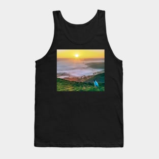 A dog watching the sunrise on Mam Tor, Derbyshire, UK Tank Top